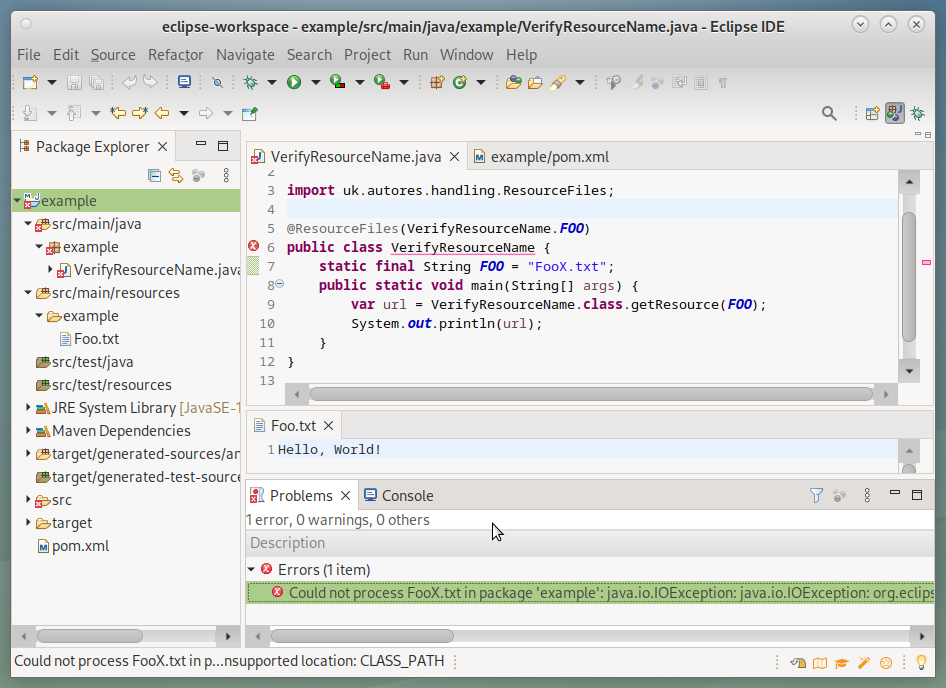 Eclipse IDE with error for misnamed resource